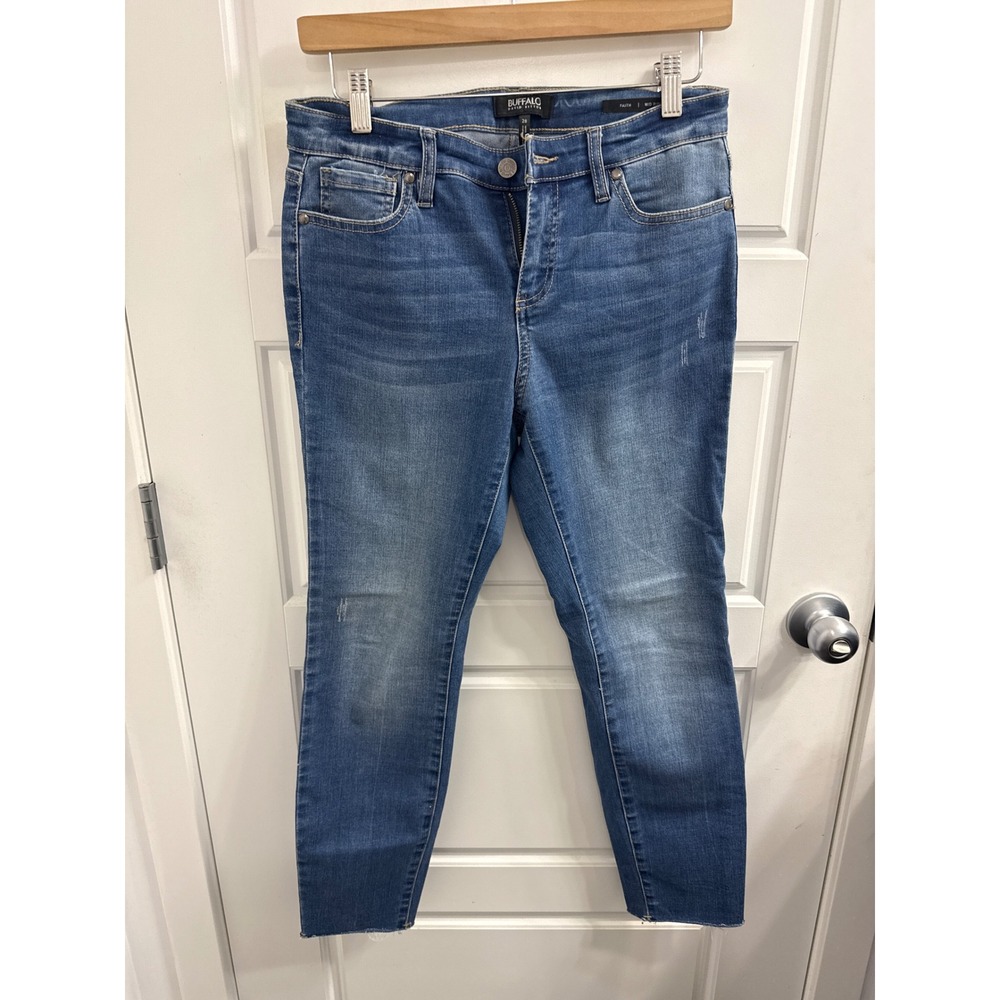 Buffalo David Bitton Faith Mid Rise Skinny Jeans Medium Wash Raw Hem Size 28